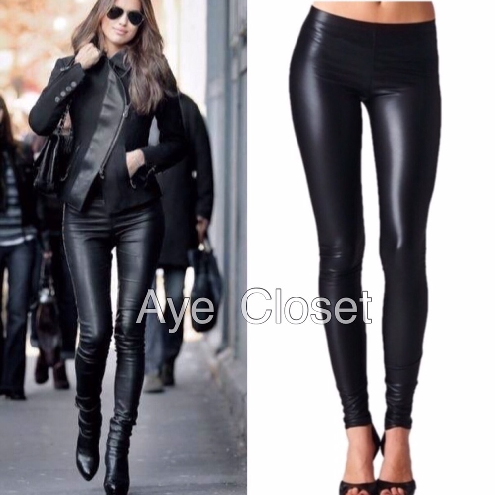 Matte black Faux leather leggings sexy - Picture 2 of 8